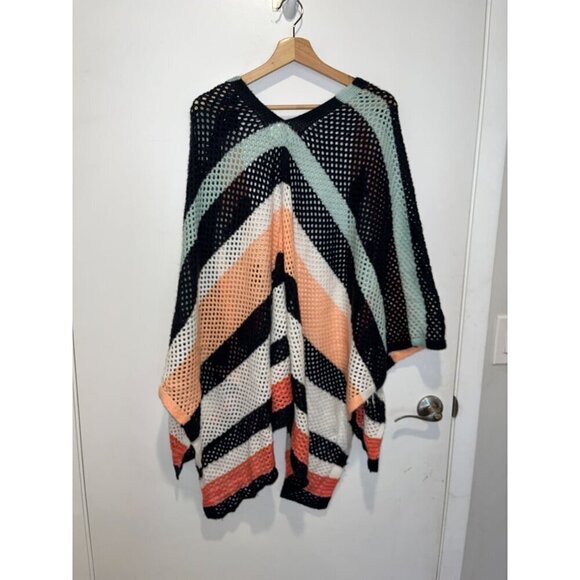 Anthropologie Roffe Stripe Crochet Kimono poncho Cardigan  One Size - Picture 6 of 8